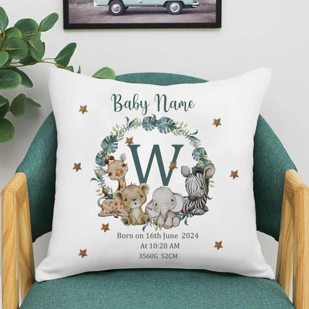 Personalized Safari Animal with Name Pillow Case Nursery Cushion Cover Bedroom Kids Wild Party Decor Pillowcase Baby Shower Gift
