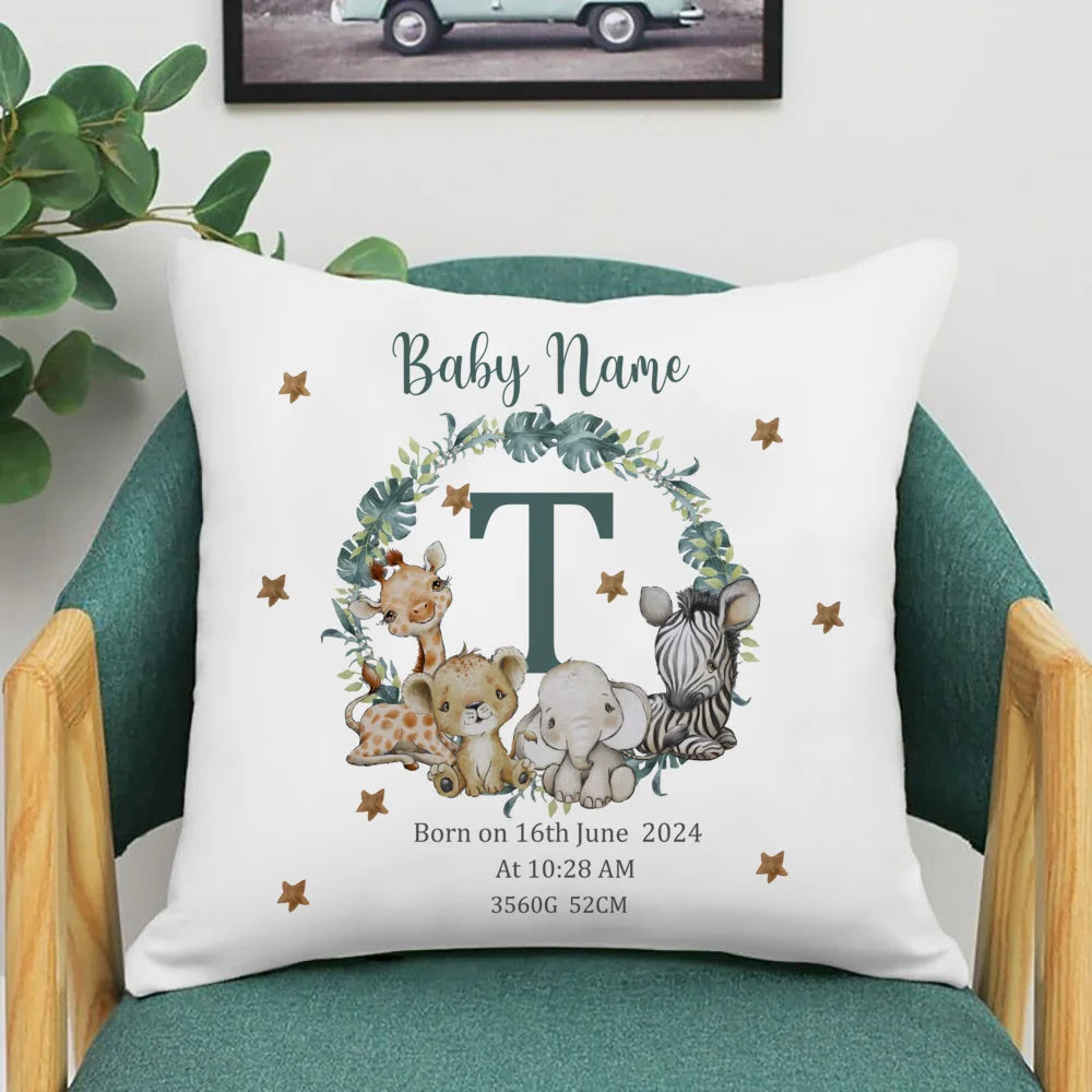 Personalized Safari Animal with Name Pillow Case Nursery Cushion Cover Bedroom Kids Wild Party Decor Pillowcase Baby Shower Gift
