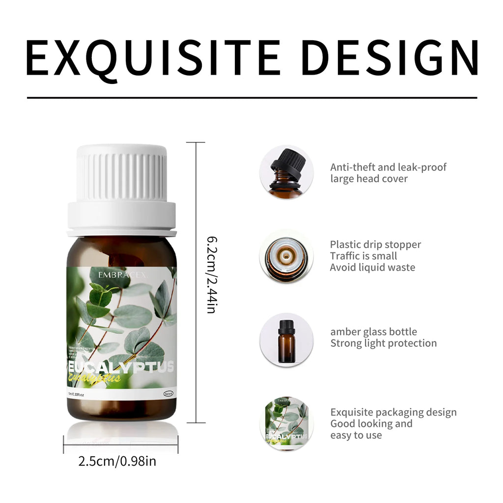 Pure Eucalyptus Essential Oils|100% Natural Eucalyptus Oil|For Hair Care, Home Diffusers, Skin, Aromatherapy, Massage 10ml