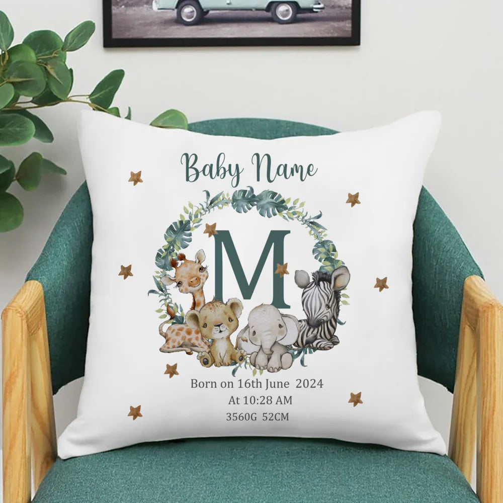 Personalized Safari Animal with Name Pillow Case Nursery Cushion Cover Bedroom Kids Wild Party Decor Pillowcase Baby Shower Gift