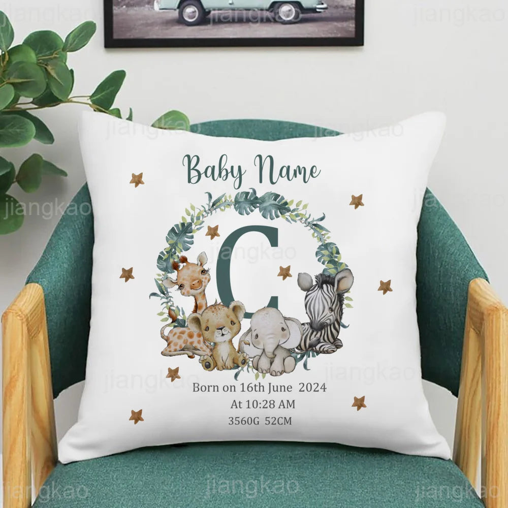 Personalized Safari Animal with Name Pillow Case Nursery Cushion Cover Bedroom Kids Wild Party Decor Pillowcase Baby Shower Gift