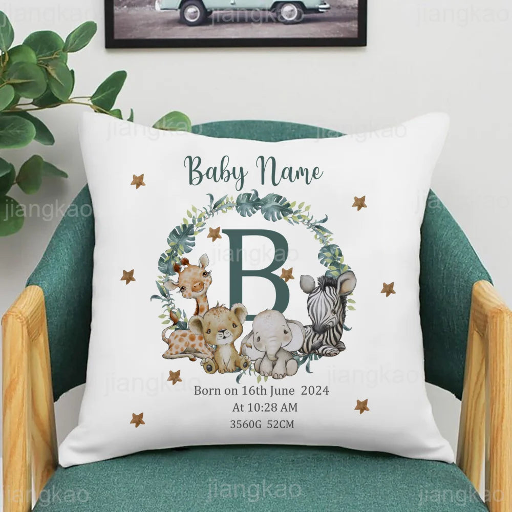 Personalized Safari Animal with Name Pillow Case Nursery Cushion Cover Bedroom Kids Wild Party Decor Pillowcase Baby Shower Gift