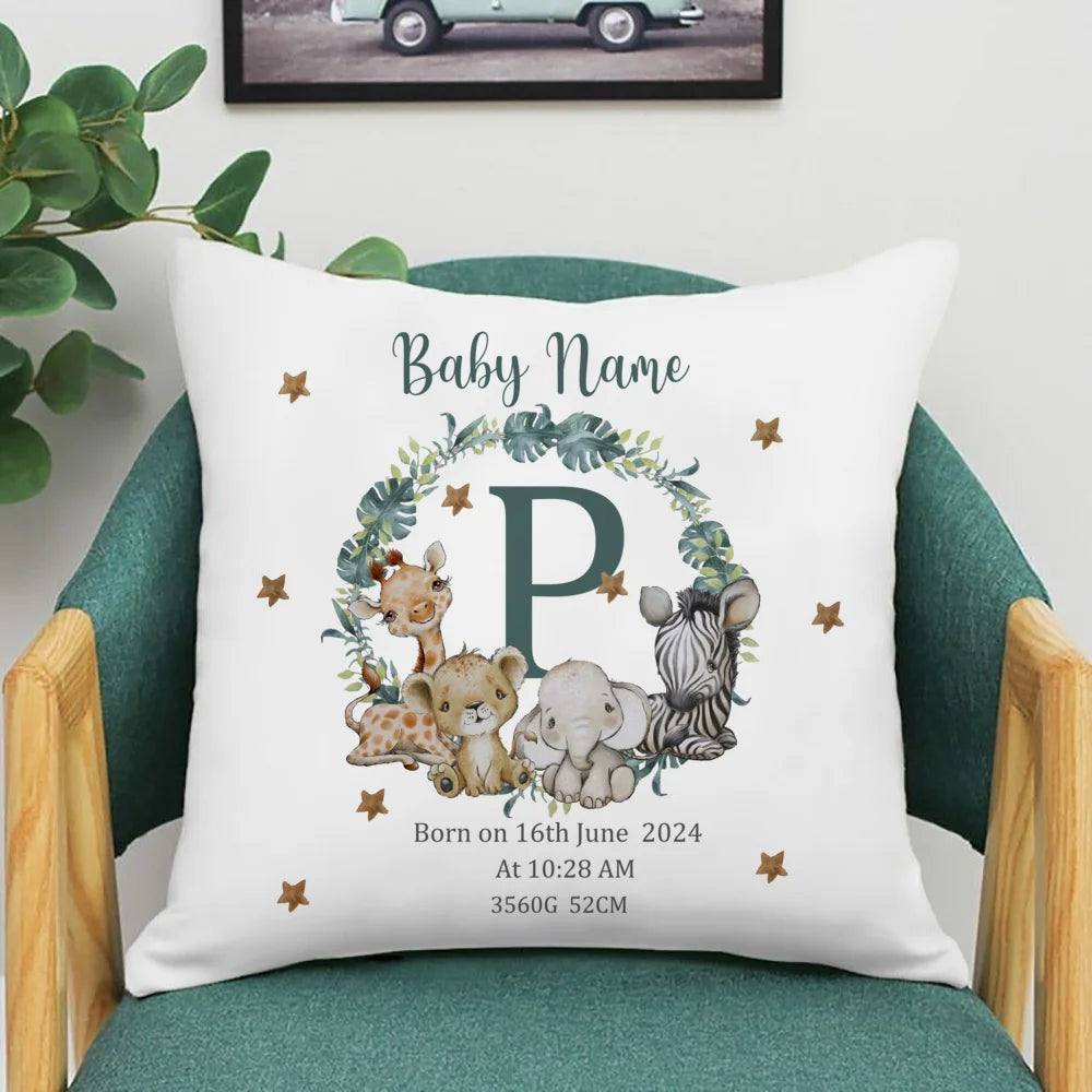 Personalized Safari Animal with Name Pillow Case Nursery Cushion Cover Bedroom Kids Wild Party Decor Pillowcase Baby Shower Gift