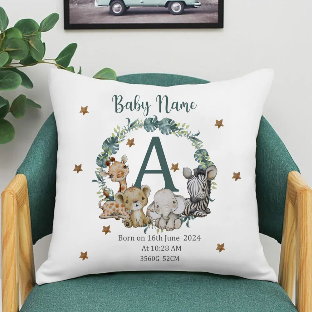 Personalized Safari Animal with Name Pillow Case Nursery Cushion Cover Bedroom Kids Wild Party Decor Pillowcase Baby Shower Gift