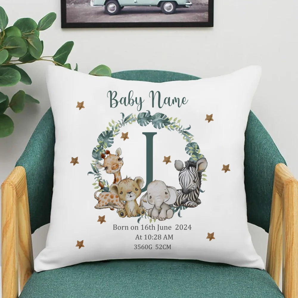 Personalized Safari Animal with Name Pillow Case Nursery Cushion Cover Bedroom Kids Wild Party Decor Pillowcase Baby Shower Gift