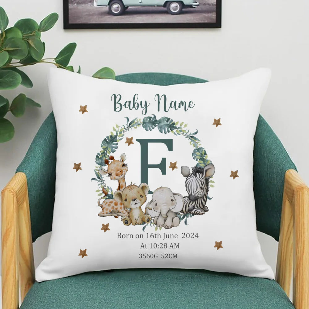 Personalized Safari Animal with Name Pillow Case Nursery Cushion Cover Bedroom Kids Wild Party Decor Pillowcase Baby Shower Gift