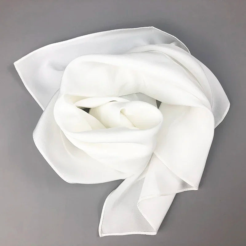 New Women Silk Scarf Square Neck Shawls  Lady White Solid  Bandana Hair Band Kerchief for DIY Painting