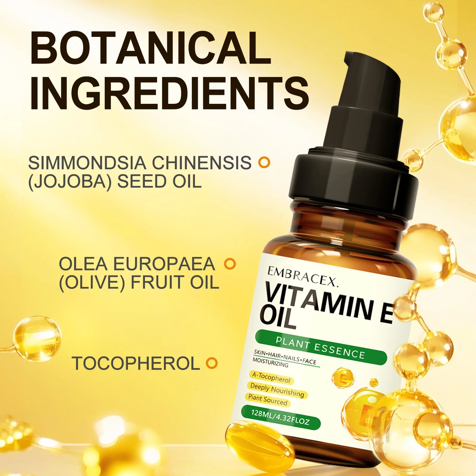 128ml Vitamin E oil Essential Oils Natural Ingredients Skincare Haircare Nailcare Massage Oil Gift To Friends/Family