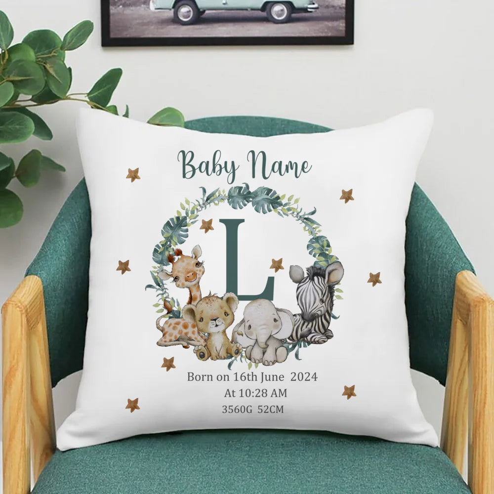 Personalized Safari Animal with Name Pillow Case Nursery Cushion Cover Bedroom Kids Wild Party Decor Pillowcase Baby Shower Gift