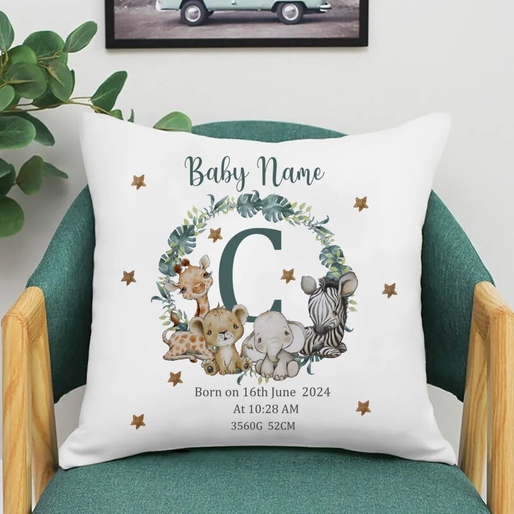 Personalized Safari Animal with Name Pillow Case Nursery Cushion Cover Bedroom Kids Wild Party Decor Pillowcase Baby Shower Gift